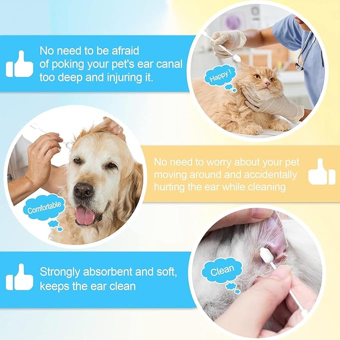 Dog Ear Cleaning Swabs 130pcs – Gourd-Shaped Cotton Tips for Dogs' Ears – Gentle Swabs for Oily-Eared Breeds, Multi-Pet Grooming, Home or Travel Use