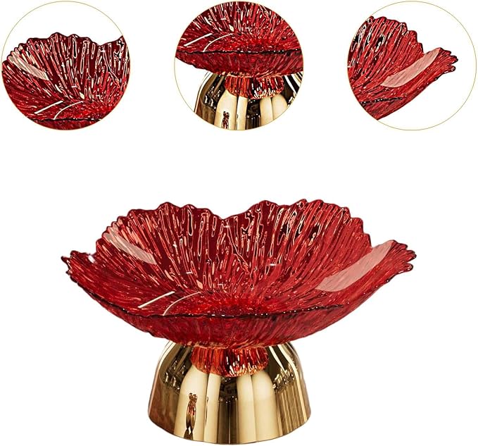 Decorative Pedestal Bowl Dish Holder Dessert Display Stand Decor Fruit Basket Serving Tray for Drawing Room Housewarming Gift, A Red