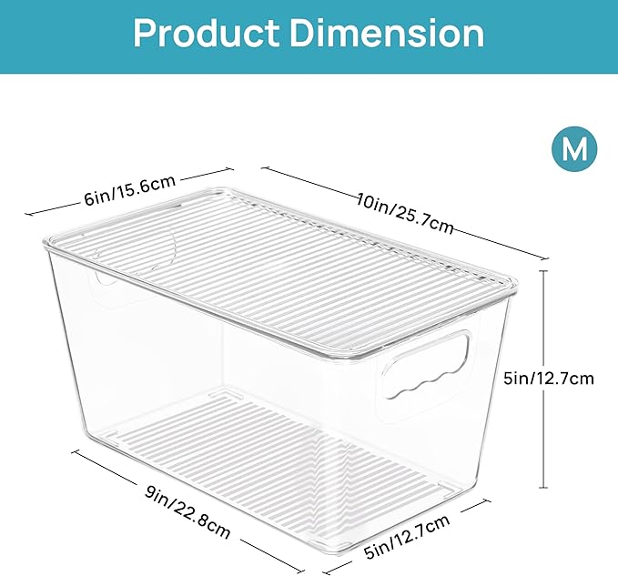 Vtopmart 12 Pack Clear Stackable Storage Bins with Lids and Handles, Medium | BPA-free Plastic, Organize Vertically, For Pantry Kitchen Fridge Cabinet Closet Bathroom, Built to Last, Easy to Move