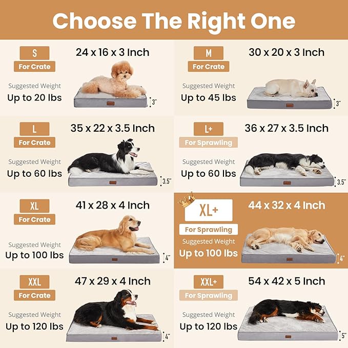 OhGeni Orthopedic Waterproof Large Dog Bed, Memory Foam, 44 inch(Gray) | Machine-Washable Removable Cover in Easy-Clean Fabric, Reversible Memory Foam & Easy-Carry Handle, Wider and Larger