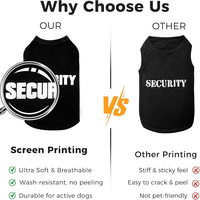 BINGPET Security Dog Shirts,Soft Cotton Puppy Tshirt,Breathable Lightweight Dog Costumes Tank Top Vest,Machine Washable Stretchy Clothes for Small Medium Large Dogs Boy Girl