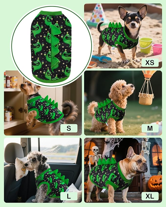 CuteBone Dinosaur Costume Dog Shirt, Stretchy Velvet T-Shirt Clothes for Small Dogs, Soft & Breathable Pet Tee Outfit Cat Apparel for Daily Wear, Cozy Pullover Design Puppy Fashion COSBX08M