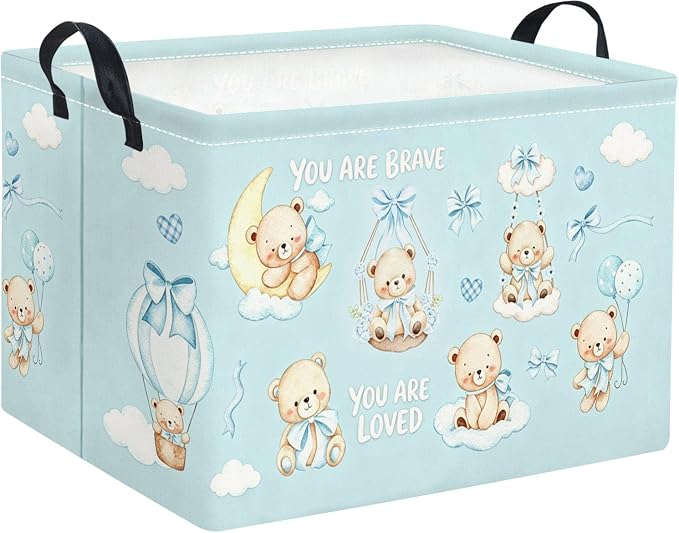 Rectangular Kids Storage Basket Baby Gift Basket Cute Toy Storage Bin Organizer Shelf Book Basket Room Decor(Blue Bear)