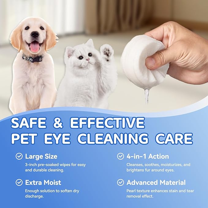 Opdent 150Pcs Eyes Wipes for Dogs - Tear Stain Remover for Dogs - Dog Eye Cleaner, Eye Debris, Discharge, Mucus Secretions - Eye Wipes for Dogs & cat Eye Wipes (3.2 Extra Large)