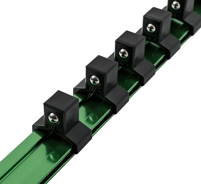 ARES 60045 3-Pc 1/4,3/8,1/2-In Green Socket Rail | Part No. 60045; 1/4-Inch, 3/8-Inch, and 1/2-Inch Drive Socket Organizers Hold 48 Sockets
