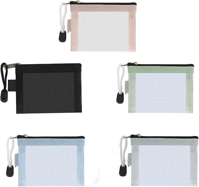 Classycoo Mini Zipper Mesh Bags 5 Pack, 3" x 4.3" Nylon Small Zipper Mesh Pouch Key Credit Card Holder, Coin Purse, Portable Travel Makeup Cosmetic Bags Organizer for Lipstick(5 Colors, Pink)