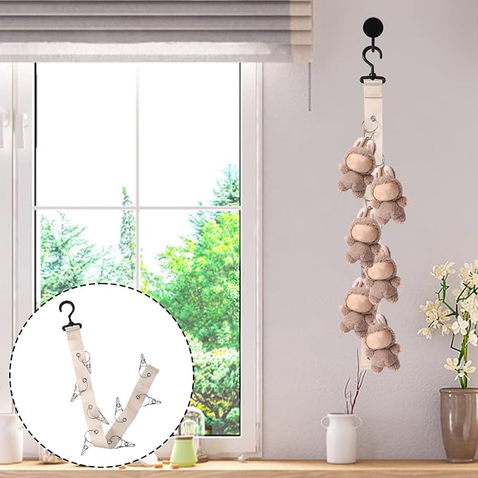 Doll Hanging Organizer, Plush Display Strap Holder Chain with 8 Metal Clips