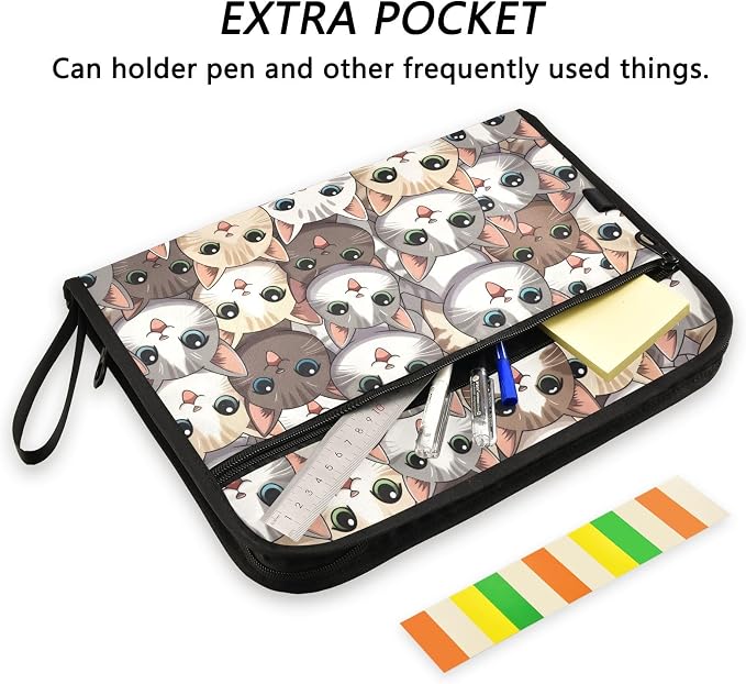13 Pocket Zipper Expanding File Folder A4 Cat Cute | Accordion File Organizer with Front Pouch A4 Letter Size Portable Folders for Documents Receipt School Office Supplies