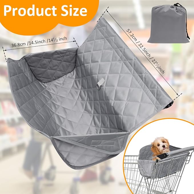 Pet Shopping Cart Cover, Portable Quilting Dog Grocery Cart Cover with Storage Bag Machine Washable for Pet Dog(Grey)