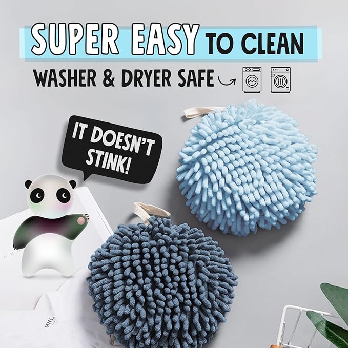 Sophie & Panda Fuzzy Ball Towel (Set of 2) Creamy and Brown - Dry Your Hand conveniently with This Creative Bath Towel Set Decorative Towels for Bathroom (Pack of 2)