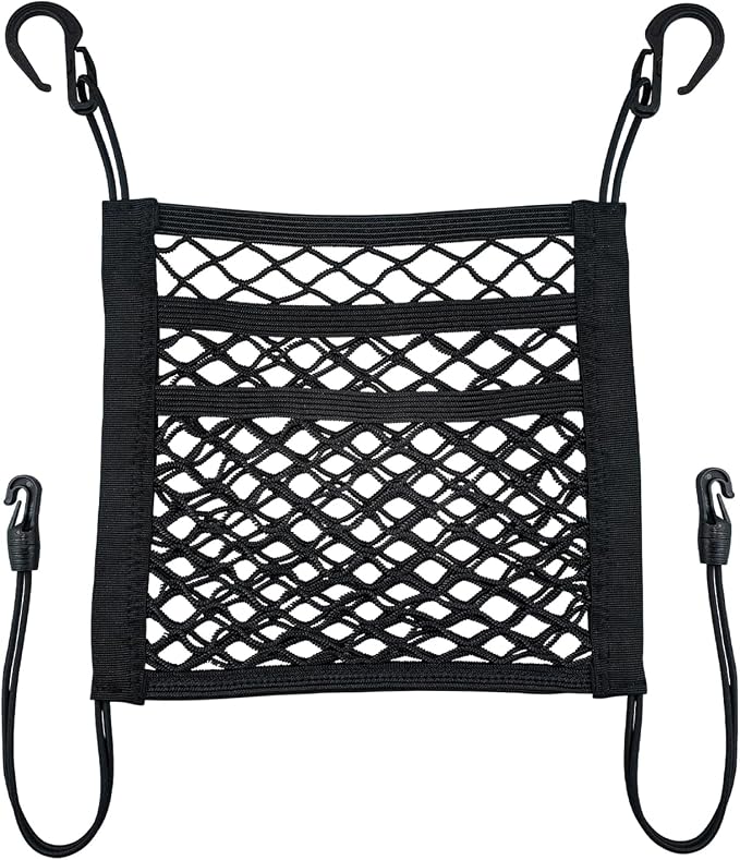 3-Layer Car Mesh 11.8" x 10.6" Organizer Between Front Seats | Kid Dog Pet Net Barrier Car Net Pocket Elastic Tissue Purse Holder Netting For Midsize SUV, Van