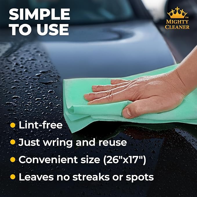 Premium Shammy Cloth for Car Drying - Super Absorbent Reusable Chamois Towel - Scratch-Free - 26'x17'