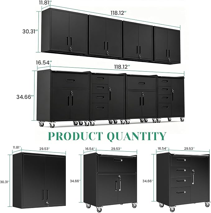 Garage Cabinet System | Heavy Duty Steel All-in-One Modular Garage Cabinet Set for Ultimate Workshop Organization | Easy Assembly Garage Storage Cabinets & Tool Bench