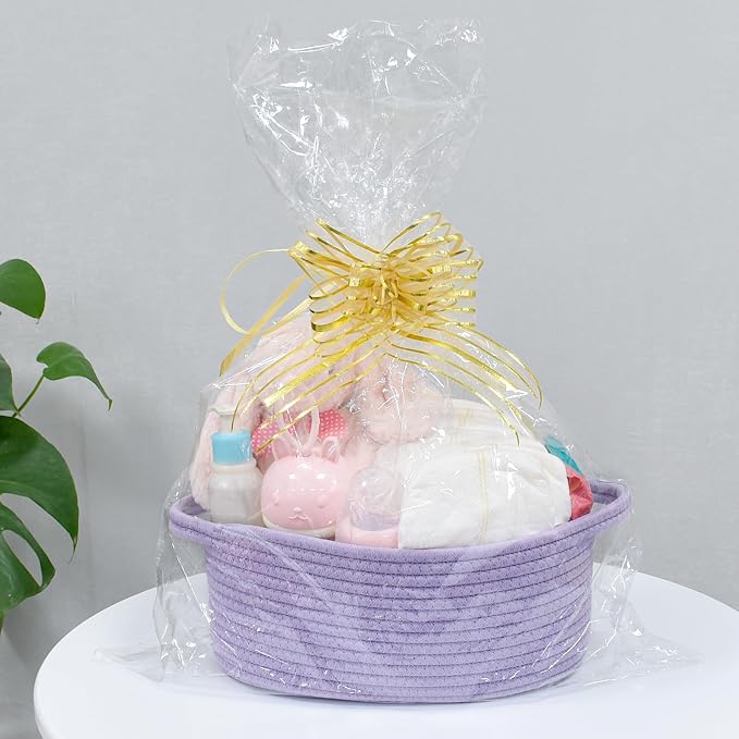 ABenkle Small Basket with Handles, Boho Decorative Rope Woven Dog Cat Toy Storage Bin Shelf Storage Organizer, Easter Christmas Gift Basket, 12"x8"x5"