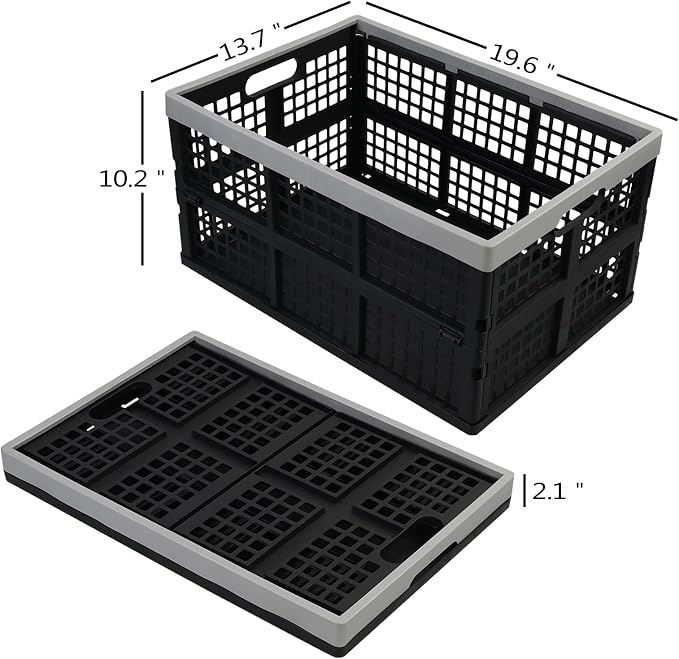 Sandmovie 42 Liter Plastic Stackable Collapsible Crate, 4 Pack | Folding Crates Storage
