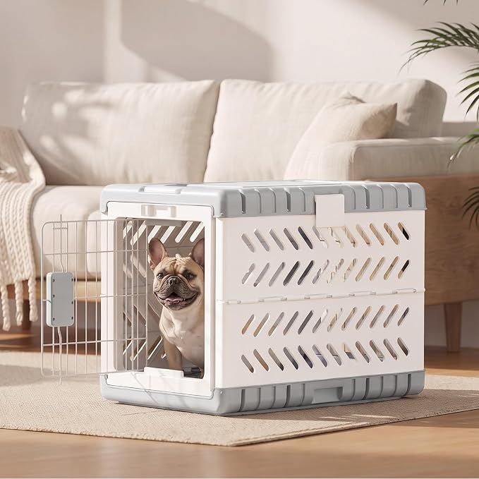28" L Travel Dog Crate -Collapsible Dog Crate for Medium/Small Dogs, No Tools Required with Space Saving Design,Portable Foldable Dog Carrier with 2 Smooth Wheels,Handles for Easy Moving,Grey