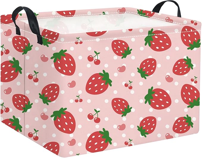 Rectangular Baby Girl Basket Kids Baby Storage Basket Storage Bin Organizer Box Room Decor(Strawberry)