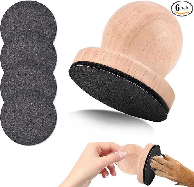Dog Nail File Dog Scratch Board for Nails Wooden Handicraft Cat Dog Nail Scratch Pad with 4 Pcs Replaceable Sandpaper Dog Trainning Accessories Stress Free Nail Filing for Dogs(Wood)