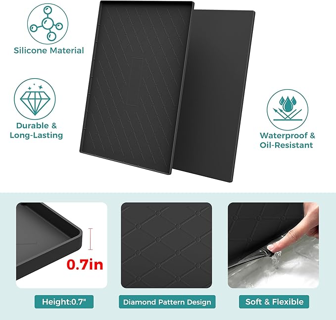 URMONA 19" x 12" Waterproof Silicone Mat in Multiple Sizes & Colors, Under Sink Mat for Kitchen & Bathroom, Pet Food Pad for Dogs & Cats, Kitchen Cabinet Liner, Multi-Purpose for Storage(Dark Grey)