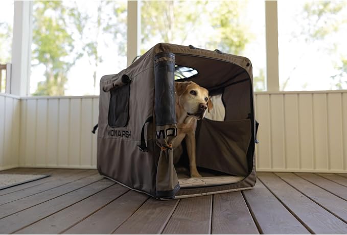 Momarsh Quick Crate | Collapsible Dog Crate for Travel & Waterfowl Hunting | Removable Padded Floor & Customizable Windows | Weather Proof Siding & Exterior Pockets for Storage