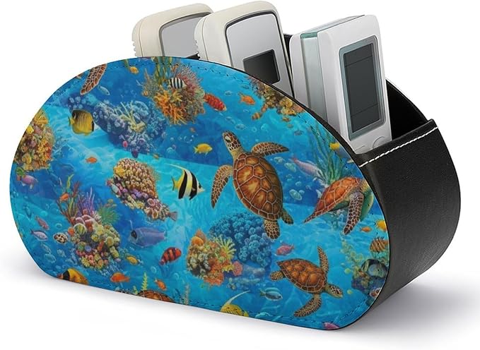 5-Slot Remote Control Caddy Holder Sea Turtle Ocean Desktop Organizer | Sea Turtle Ocean Animal Turtles Makeup Brush Storage Box Office Supplies, Fit for Controller, Media Player, Stationery