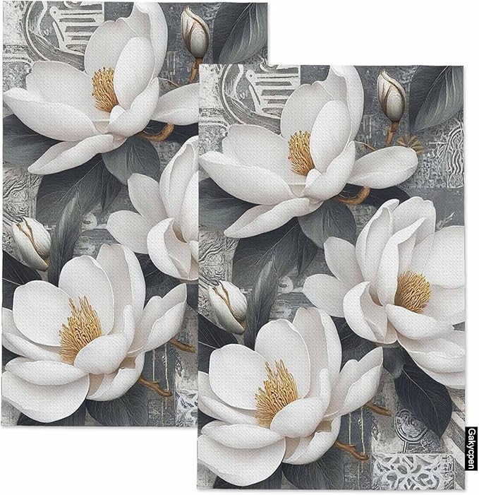 Floral Kitchen Towels Colorful Digital Wall Tiles Bathroom Design Soft and Super Absorbent Dish Towels 2 Pack 16 X 24 Inches