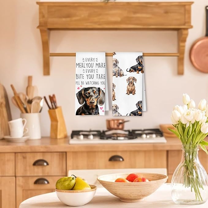 Dachshund Kitchen Towels Set of 2, Dachshund Gifts for Women Dish Tea Towels for Kitchen Decor, Weiner Dog Doxie Gifts, Weiner Dog Decor Hand Towels, 16x24 Inches