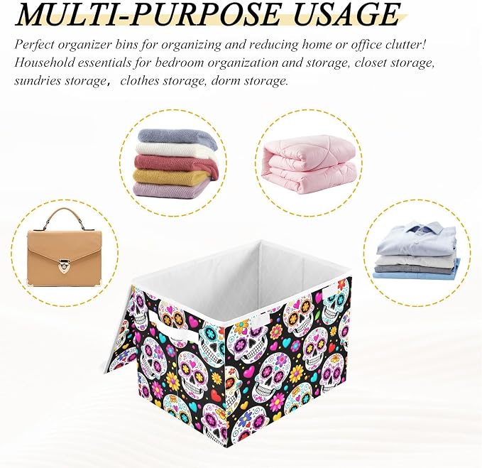 Gothic Fabric Storage Bins with Lid Storage Boxes Clothes Baskets 40L | Decorative Storage Boxes, Foldable & Stackable, Dust-Proof Flip Top, Reinforced Handles, For Home & Dorm, Clothes & Toy Box