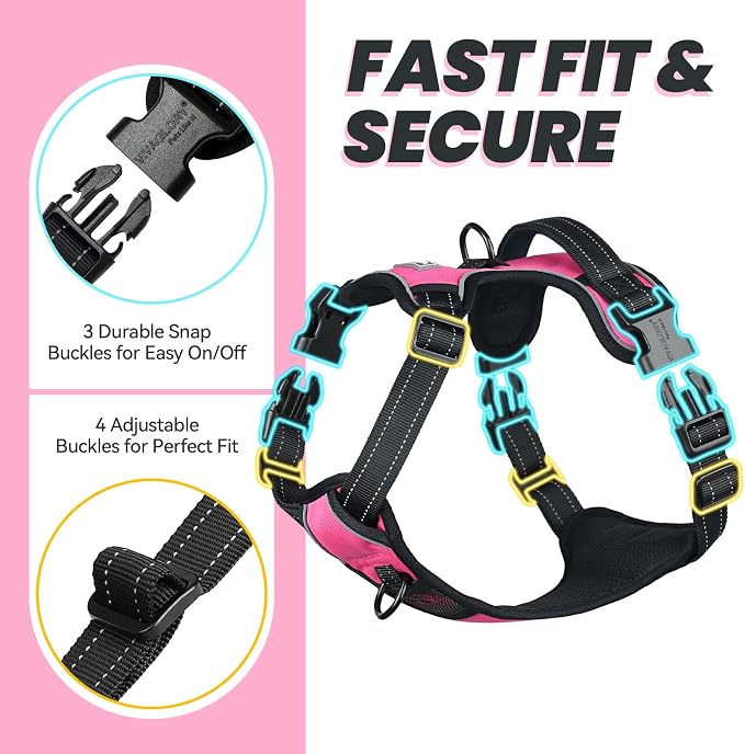 VIVAGLORY No Pull Dog Harness Vest Harness, XS, Pink - Plain | with Handle Front and Back Clip for Training & Pulling, No Pull & Escape Proof Padded Adjustable for Pet Puppy