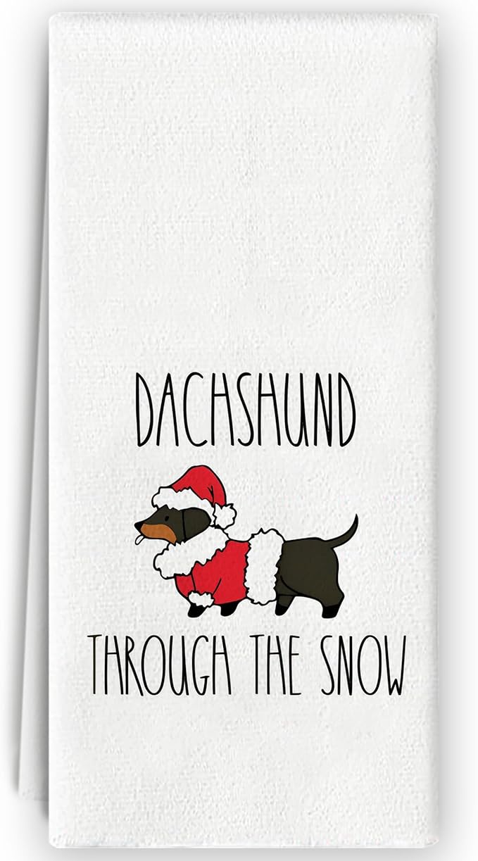 Dachshund Christmas Kitchen Towels - Wiener Dog Dish Towels, Merry Christmas Dachshund Gifts for Women, 16x24