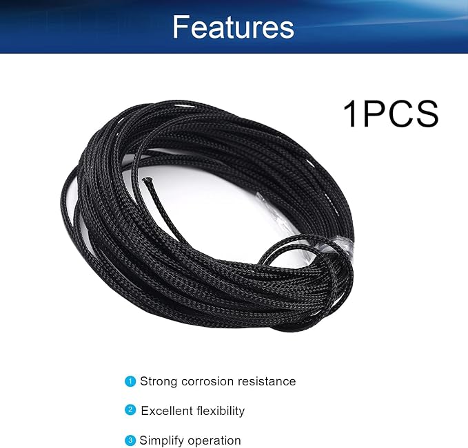Heyiarbeit 10m/32.8ft PET Expandable Braided Sleeving 0.08-inch Width Flexible Wire Mesh Sleeve for USB Cable Power Cord Audio Video Cable - Protect Cat from Chewing Cords - Black