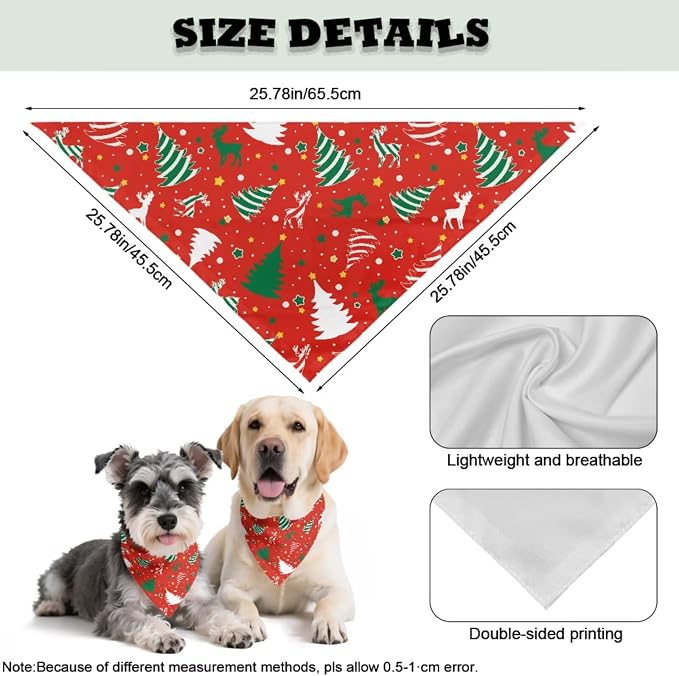 COEQINE Dog Bandanas Bulk Christmas Tree Cake Deer Pattern Red Bow Hair Tie for Women Cute Pet and Owner Matching Outfits for Holiday Festival Costume