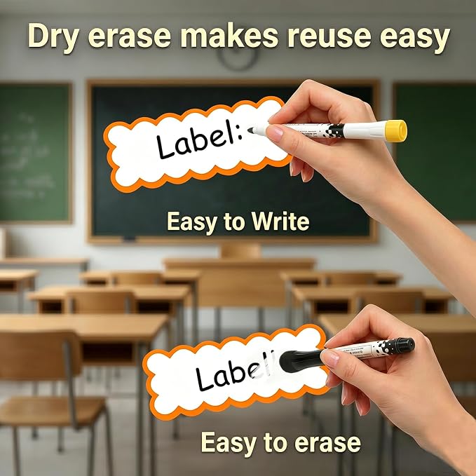 60 Pack Magnetic Dry Erase Labels, 3.2 x 1.3 in Colorful Reusable Name Tags for Whiteboard, Flexible Magnetic Strips for Classroom Organization, Refrigerator, Office & Lockers, 6 Colors