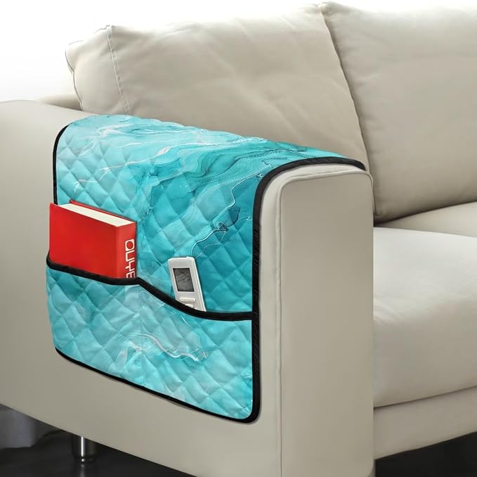 Green Marble Sofa Armrest Cover Stretch Couch Arm Covers Breathable Armrest Covers for Chairs Arms Protector Keep Home Clean Scratch-Resistant Sofa Arm Cover Protect Armchair Decor