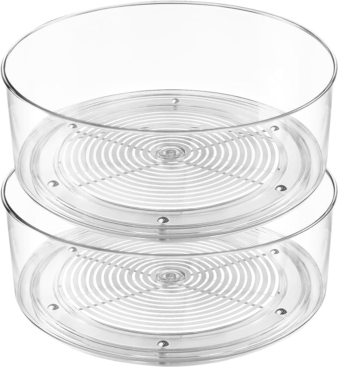 Lazy Susan Organizer, 2pcs 360 Degree Rotating Turntable Organizer | Refrigerator Lazy Susan, Round Plastic Clear Lazy Susan Turntable Food Storage Container for Kitchen, Fridge Organizer