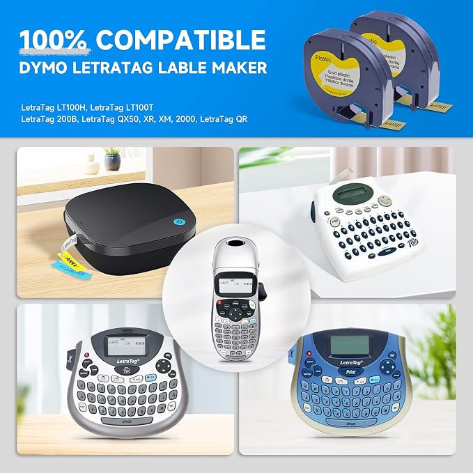 Compatible with LetraTag Refills Label 91337 Thermal Film Tape Cassette Compatible with DYMO Label Maker LT100H LT100T Plus,Black on Gold 1/2 Inch x 13 Feet 12mm x 4m,5Pack