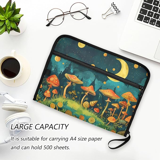 13 Pocket Zipper Expanding File Folder A4 Snail Mushroom | Accordion File Organizer with Front Pouch A4 Letter Size Portable Folders for Documents Receipt School Office Supplies