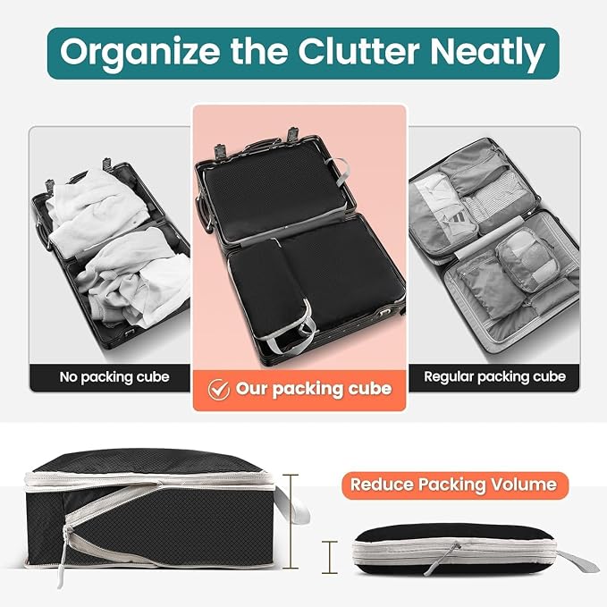 LANSKLBD 6/8 Set Packing Cubes for Suitcases Travel Luggage Packing Organizers,Travel Accessories Essentials Luggage Organizer with Shoe/Tioletry/Laundry Bag (Black-1, 4 set)