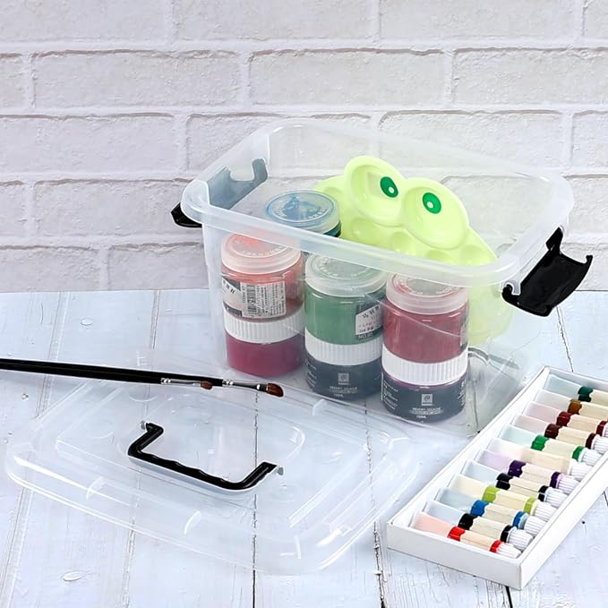 6 Quart Plastic Clear Storage Latching Box with Handle, 6 Packs | Plastic Latch Tote Bin Container with Lids