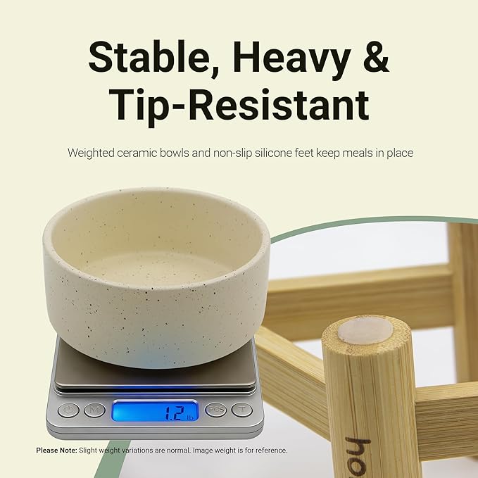 Elevated Dog Bowl & Cat Dish 27oz – Raised Ceramic Pet Food and Water Bowls with Bamboo Stand, Feeding Station for Small & Medium Pets, Prevents Neck Strain – Durable, Premium Quality by Homish