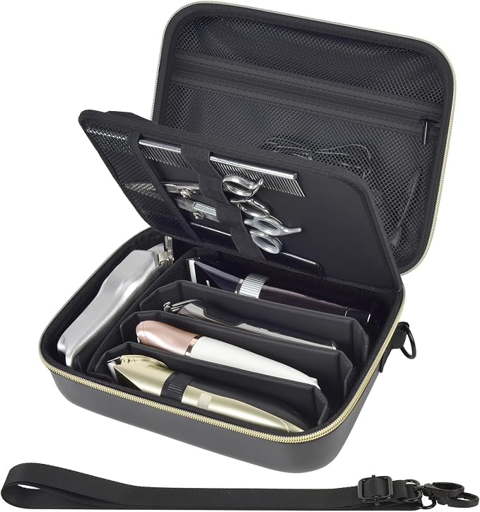 Barber Case for Hair Clippers, for Wahl, for Ufree and for Andis, Case Only | Trimmer Tools Storage Organizer, Easy-Clean PU Interior, for Barbers/Stylists/Pet Groomers, Travel/Home/Salon Use, Black