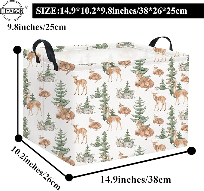 Rectangular Baby Girl Basket Kids Baby Storage Basket Storage Bin Organizer Box Room Decor(Forest Deer)