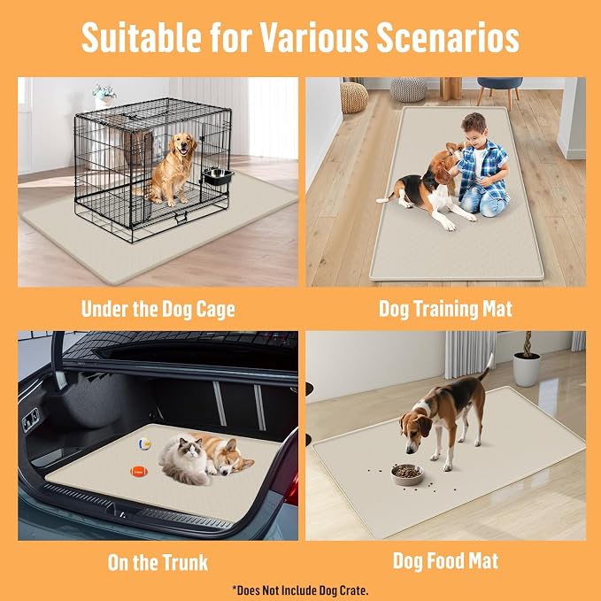 Silicone Dog Bed Mat 51"x 25.6" Crate Mat for Dog Cages, Beige | Extra Large Kennel Mat with Raised Edge, Washable, Leakproof, Waterproof Dog Mat for Crate, Dog Floor Mat to Protect Floors