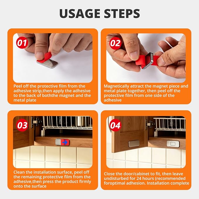 Cabinet Magnets for Closure 12 Pack Magnetic Cabinet Door Catch with 24 Strong Adhesive Strips Secure Hold ToolFree ResidueFree Ultra Thin Quiet Close No Slamming RV Boat Pet Resistant KidSafe
