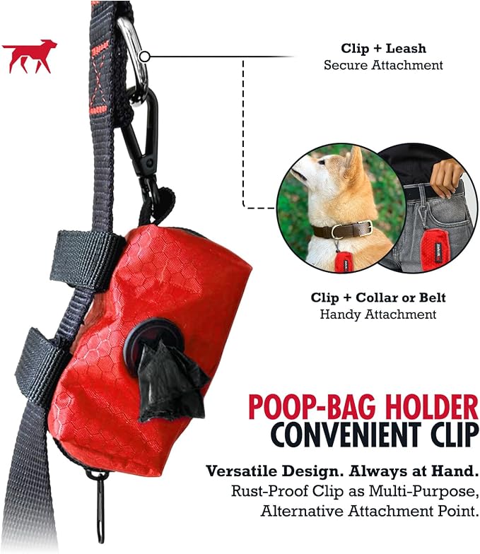 Tuff Pupper Dog Poop Bag Holder | Works with Any Dog Leash | Zippered Waste Bag Dispenser | Waterproof with Rust-Proof Clip | Convenient Lightweight Design | Includes 2 Rolls of Leak-Proof Bags