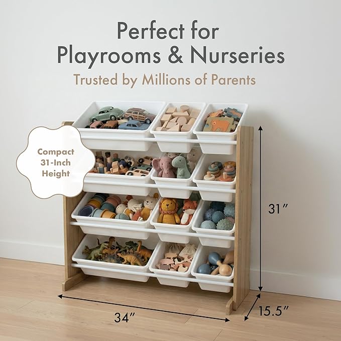 Humble Crew Kids Toy Organizer with 12 Bins, 4 Tier Storage for Playroom