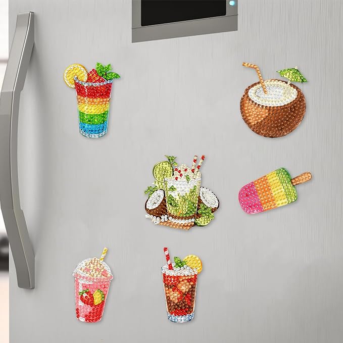 20pcs Drinks 2D/Flat Acrylic DIY Diamond Painting Magnets | Fridge Magnets 20 Pieces Diamond Painting Kit 2D Acrylic PET Magnetic Food Series DIY Art Home Car Decor Beginners Gift