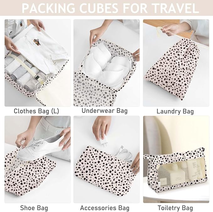 KPX 8 Set Packing Cubes for Travel, Luggage Packing Organizers Accessories Large Toiletries Bag for Clothes Shoes Cosmetics (Leopard)