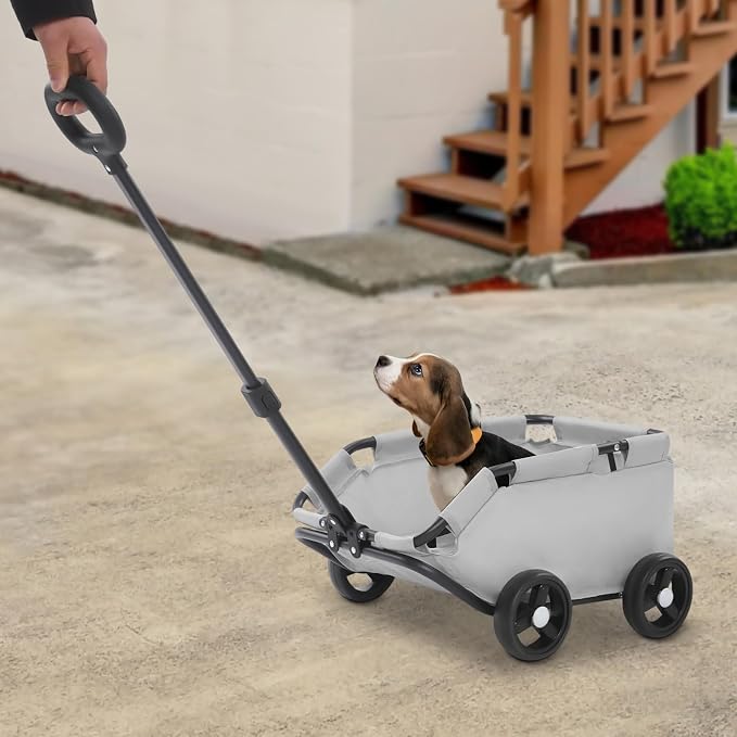 Dog Stroller, Portable Folding Dog Cart with 4 Wheels, Pet Stroller for Small Dogs Cats up to 16.53 LBS Pet Carrier Cart Cart with 360° Rotatable Handle for Travelling Shopping Walking Playing (Grey)