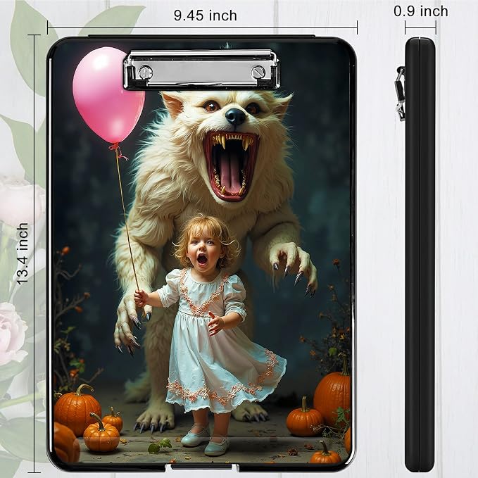 Heavy Duty Storage Clipboard, Slim Nursing Clipboard with Internal Pen Case, Portable File Organizer Case for A4 Letter Size Paper Office Medical Professionals, White Tiger Balloon Girl